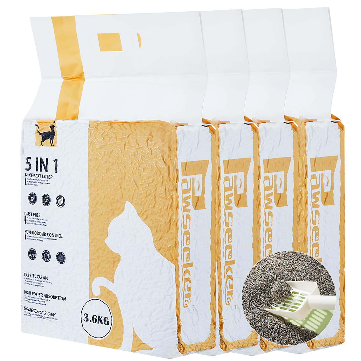 Pawsayes Tofu Arena aglomerante para Gatos, 5 en 1 Arena Mixta para Gatos, Ultra Absorbente, aglomerante rápido, Control Superior de olores, no Deja rastros, desechable con Agua, sin Polvo