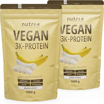 Nutri + Vegan Protein 3k   Unofficiently Delicious Vegan Protein Powder in Various Varieties 2 kg Pack of 2 Banana