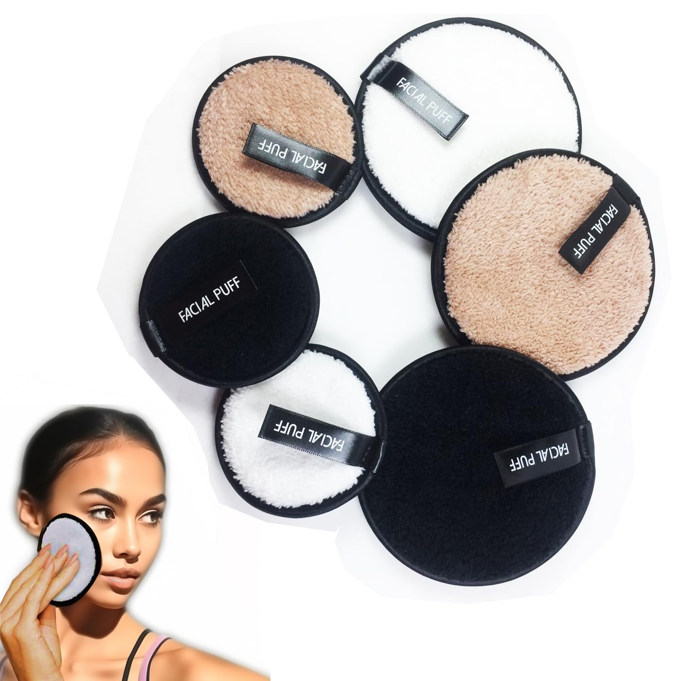 Reusable Makeup Remover Pads, Facial Make Up Removal Wipes, Washable Face Cleaning Cloths, Soft Makeup Remover Rounds, Hypoallergenic for Mascara, Eye Shadow, Lipstick, Foundation -6 PCS