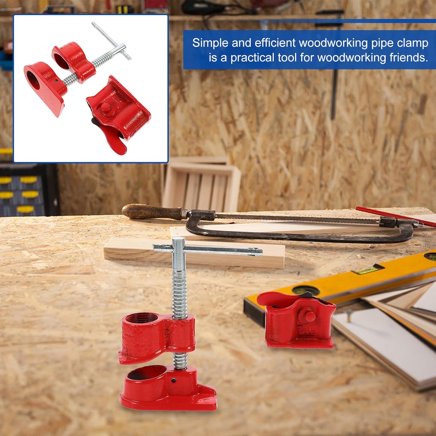 Lightweight 1/2 Inch Wood Gluing Clamp Red Pipe Clamp Quick-release Carpenter Tool for Woodworking and Pipe Fitting Connections