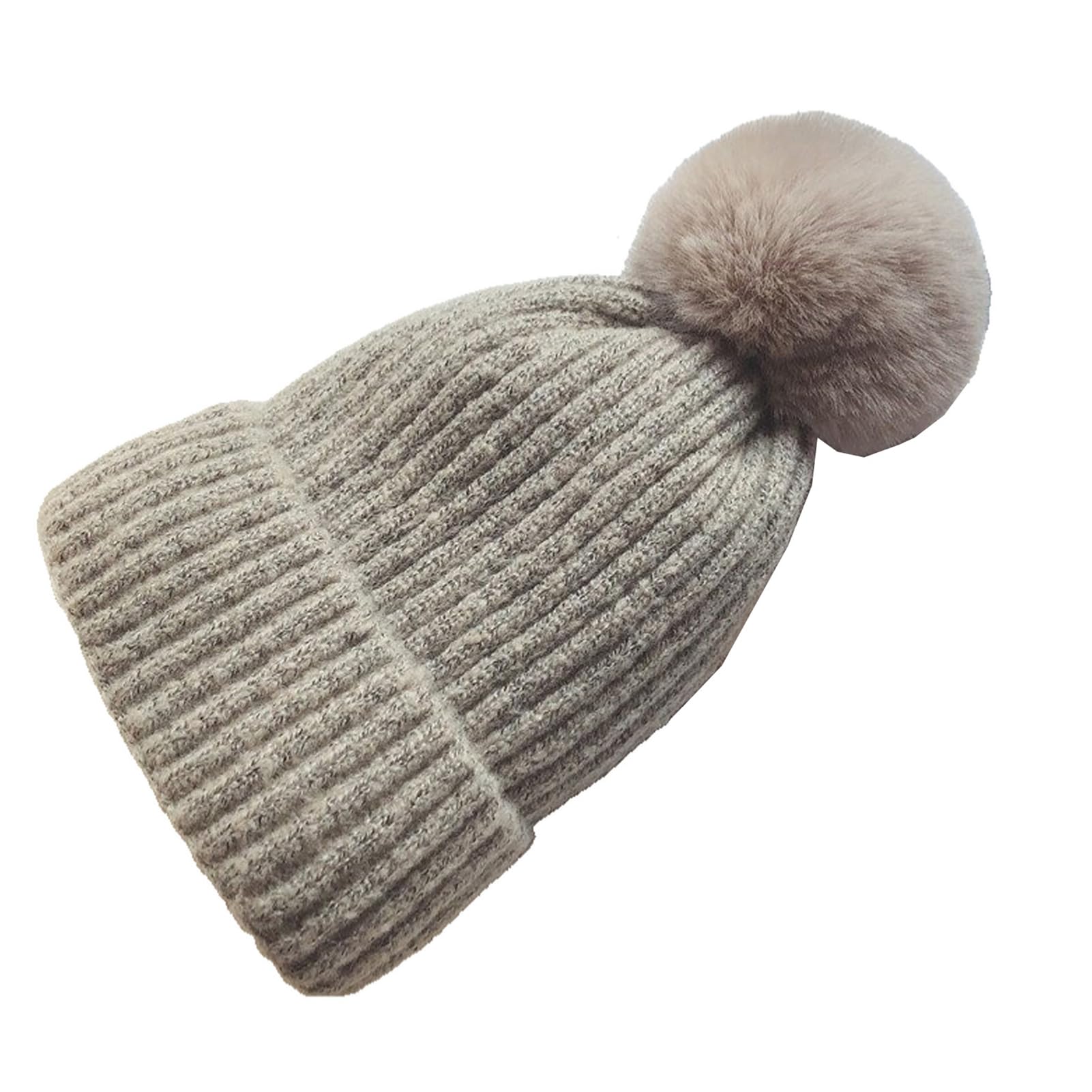 Czapka zimowa z pomponem damska wełniana czapka z dzianiny z dużym puszystym pomponem (khaki, jeden rozmiar)