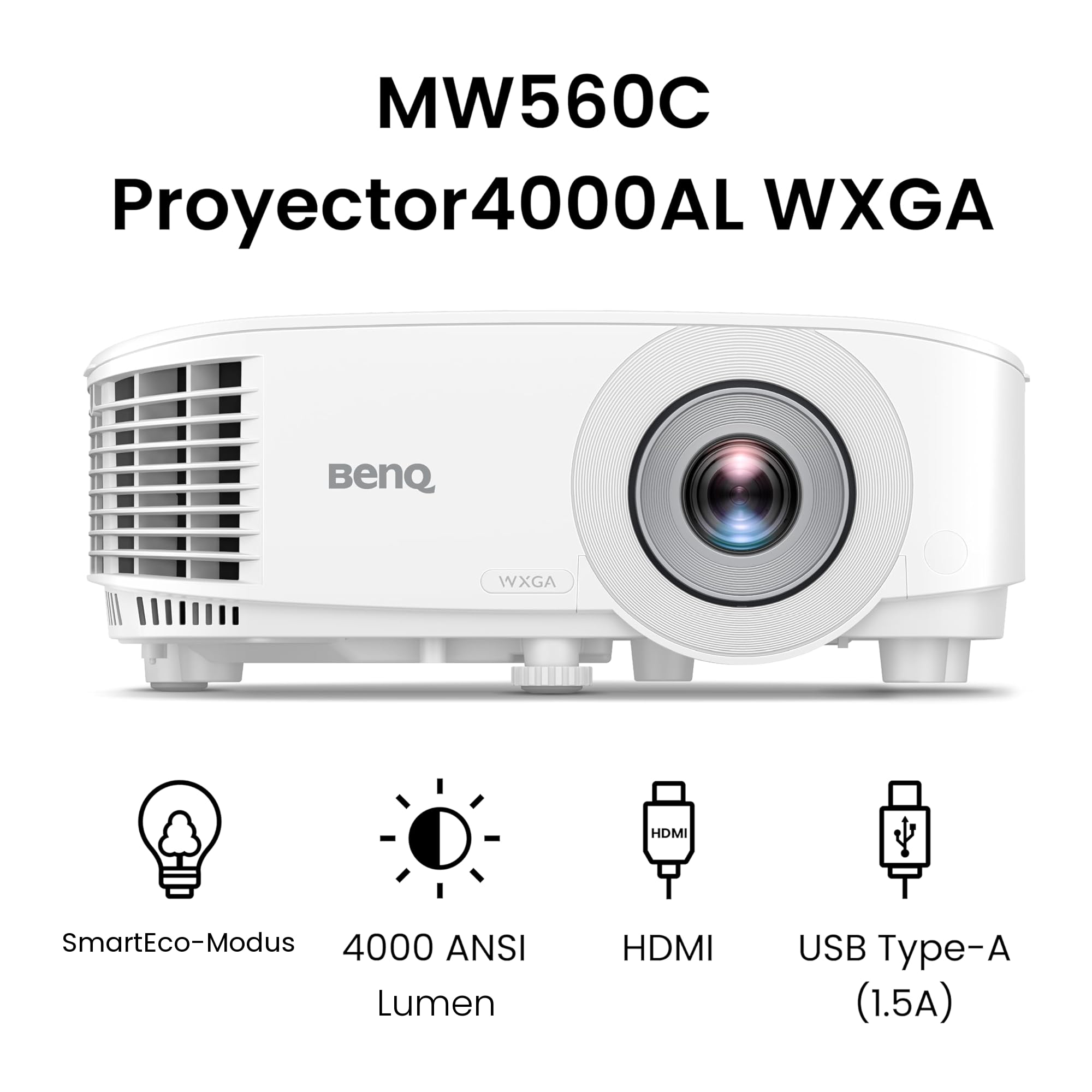BenQ MW560C WXGA DLP Beamer 4000 Lumen 20000:1 Kontrast HDMI VGA Trapezkorrektur SmartEco