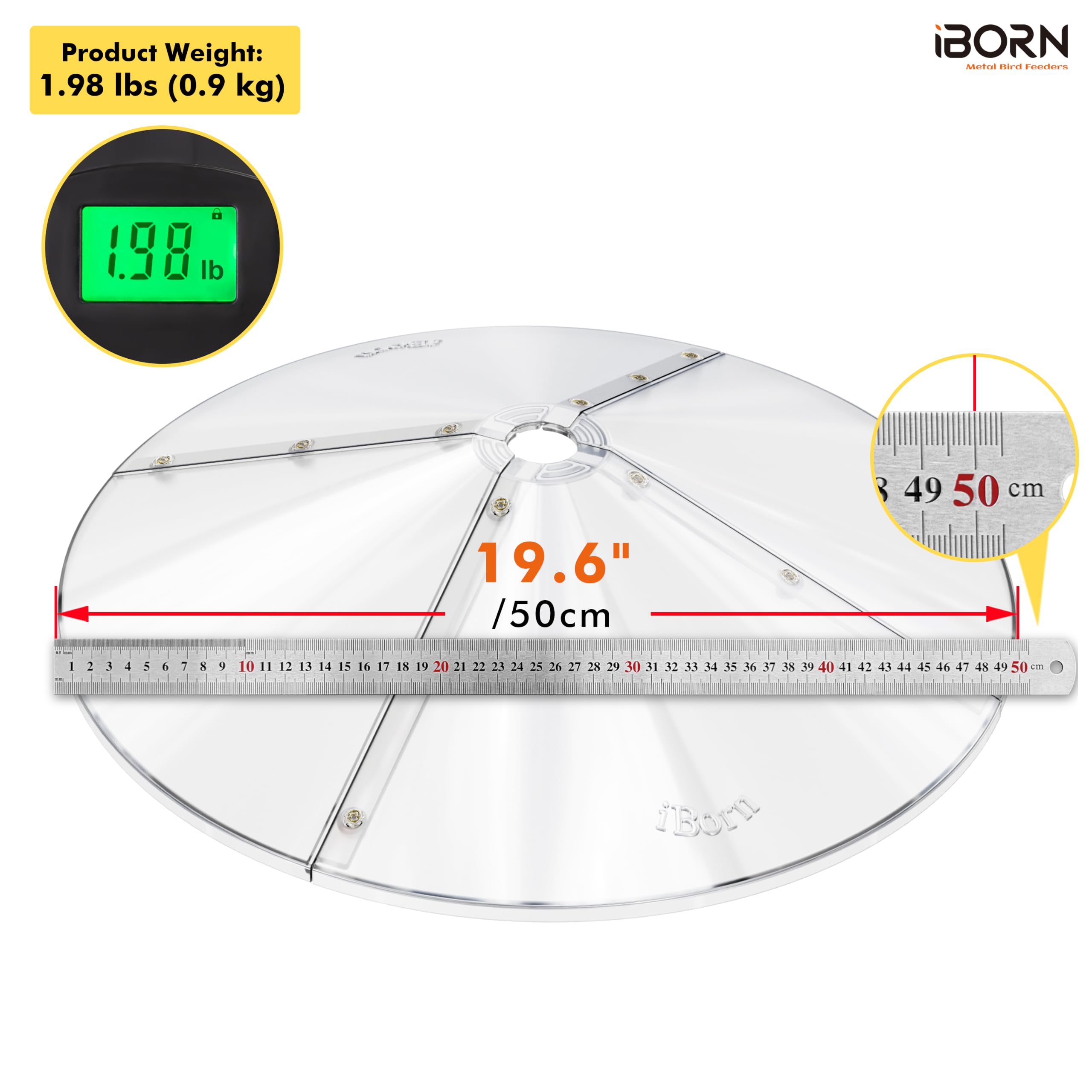 iBorn Baffles per mangiatoie per uccelli, 49,5 cm, grande protezione per scoiattoli, protezione completa per mangiatoie per colibrì per esterni, PC a prova di masticazione, confezione da 1