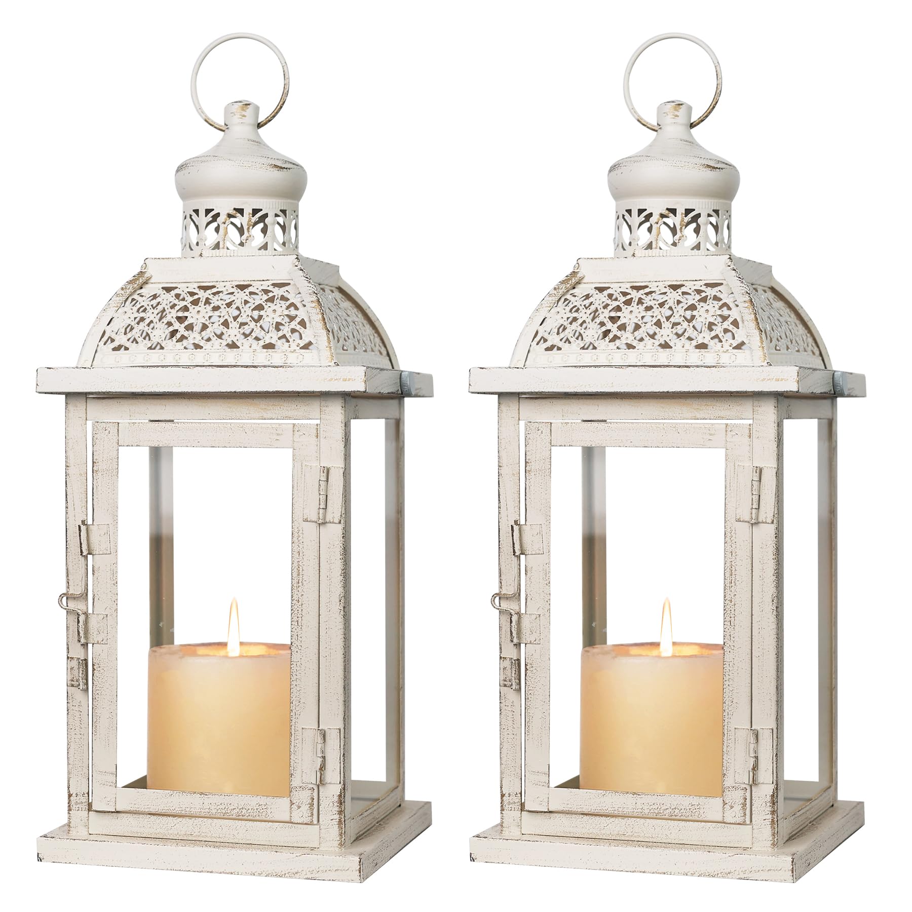 DECORKEY beige metal candle lanterns set of two