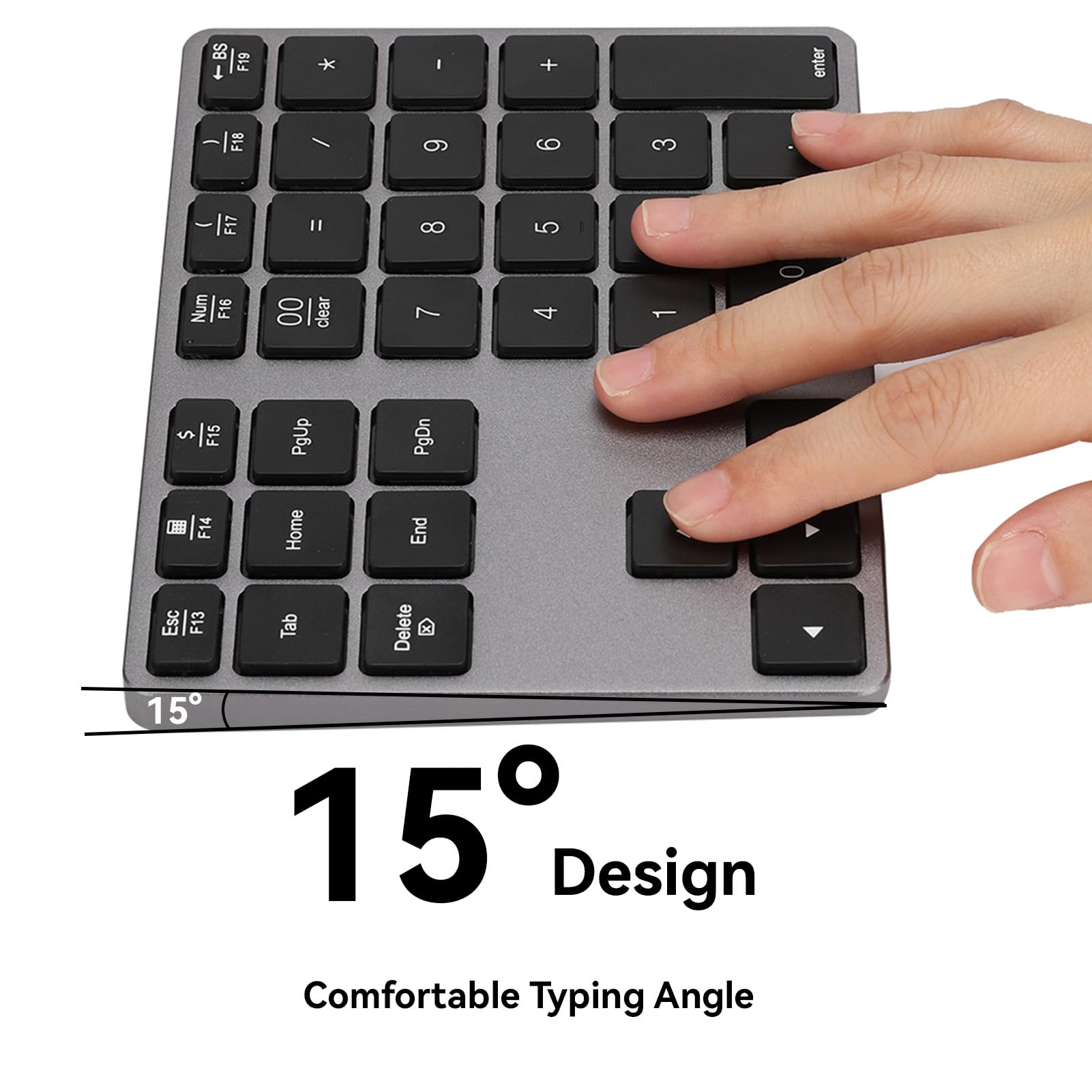 Agatige Tastiere Numeriche Bluetooth, BT308 Tastierino Wireless 35 Tasti 5.0 Ricaricabile Portatile Tastierino Numerico Sottile per PC Desktop Notebook Laptop(Grigio Ferro)