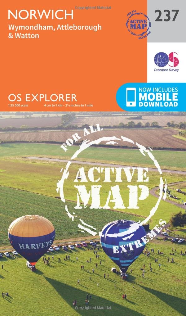 Norwich Map | Weatherproof | Wymondham, Attleborough & Watton | Ordnance Survey | OS Explorer Active Map 237 | England | Walks | Hiking | Maps | Adventure