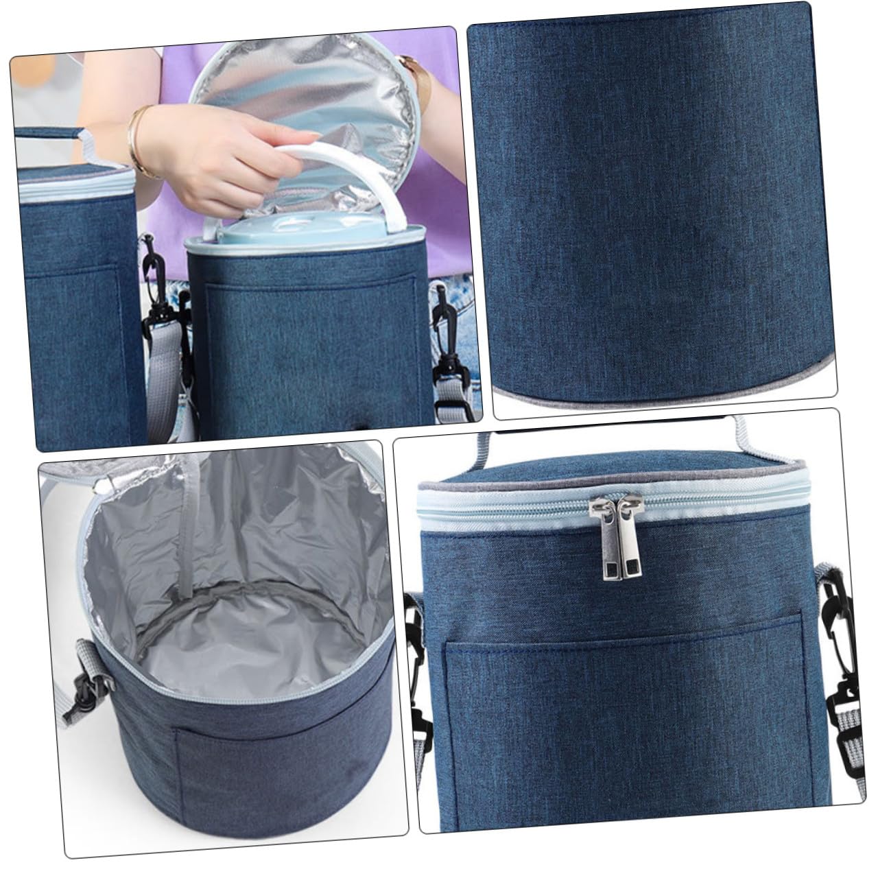 POPETPOP Mittlere Isoliertasche aus Oxford Stoff Aluminiumfolie Tragbare Thermotasche Lebensmittel Tragetasche Dunkelblau für Camping und Freizeit