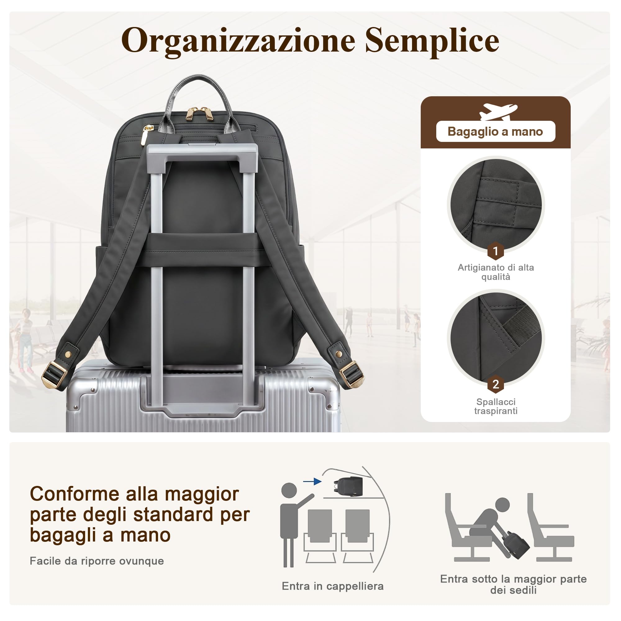 Moda Zaino Donna Casuale Lavoro Zaino Per Laptop Da 14 Pollici Quotidiano Borse A Tracolla Shopping Scuola Viaggio Nylon Impermeabile Leggero Antifurto Zaini Multitasche Grigio B