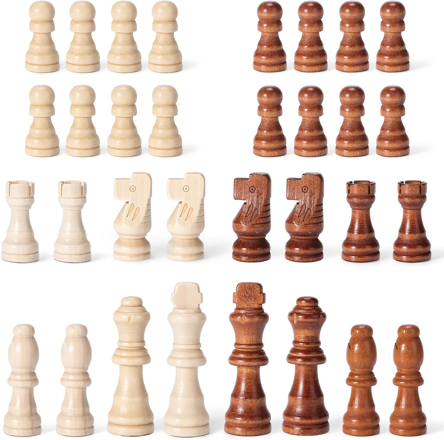 Wooden Chess Pieces Only, 32 Piece Tournament Staunton Wood Chessmen with 3.15 inches King, Chess Game Pawns for Chess Board Game, Replacement of Missing Pieces