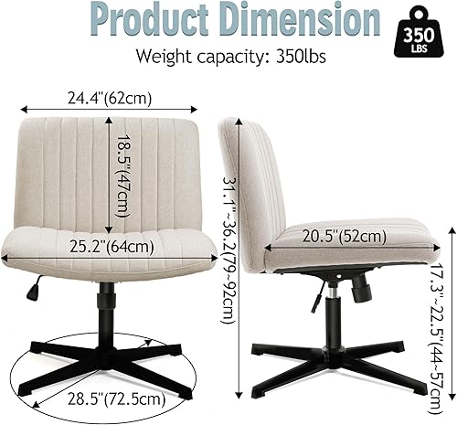 Miniatura 6 de Silla de lectura de escritorio con patas cruzadas, silla de lectura sin brazos, ergonómica de asiento ancho, giratoria, altura ajustable, cómoda