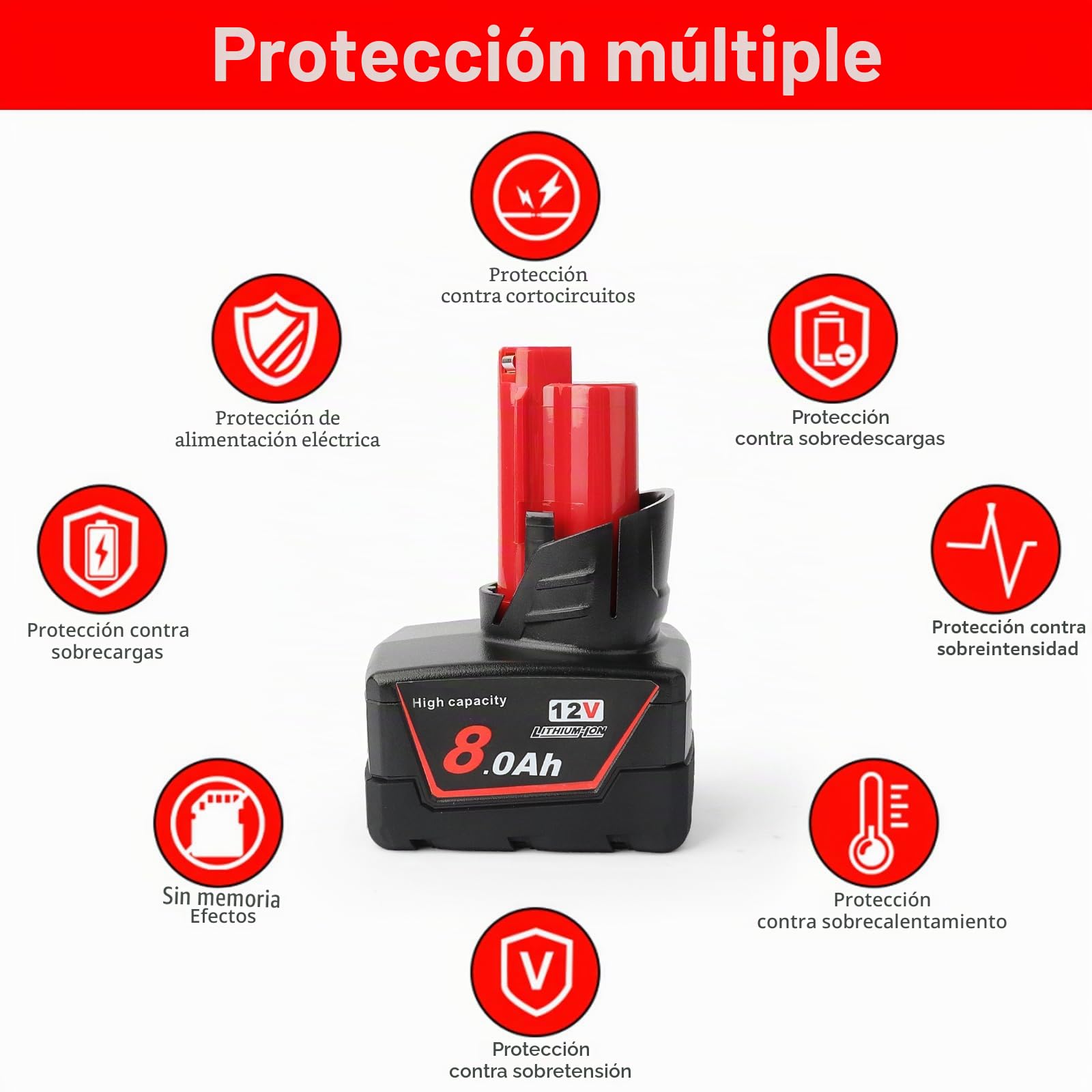 Powarobor 2 Pack M12 12V 8.0Ah Li-Ion Batería de Repuesto Compatible con Herramientas Eléctricas Inalámbricas Milwaukee 12V,8000mAh Batería para 48-11-2401 48-11-2402 48-11-2411 48-11-2420 48-11-2460