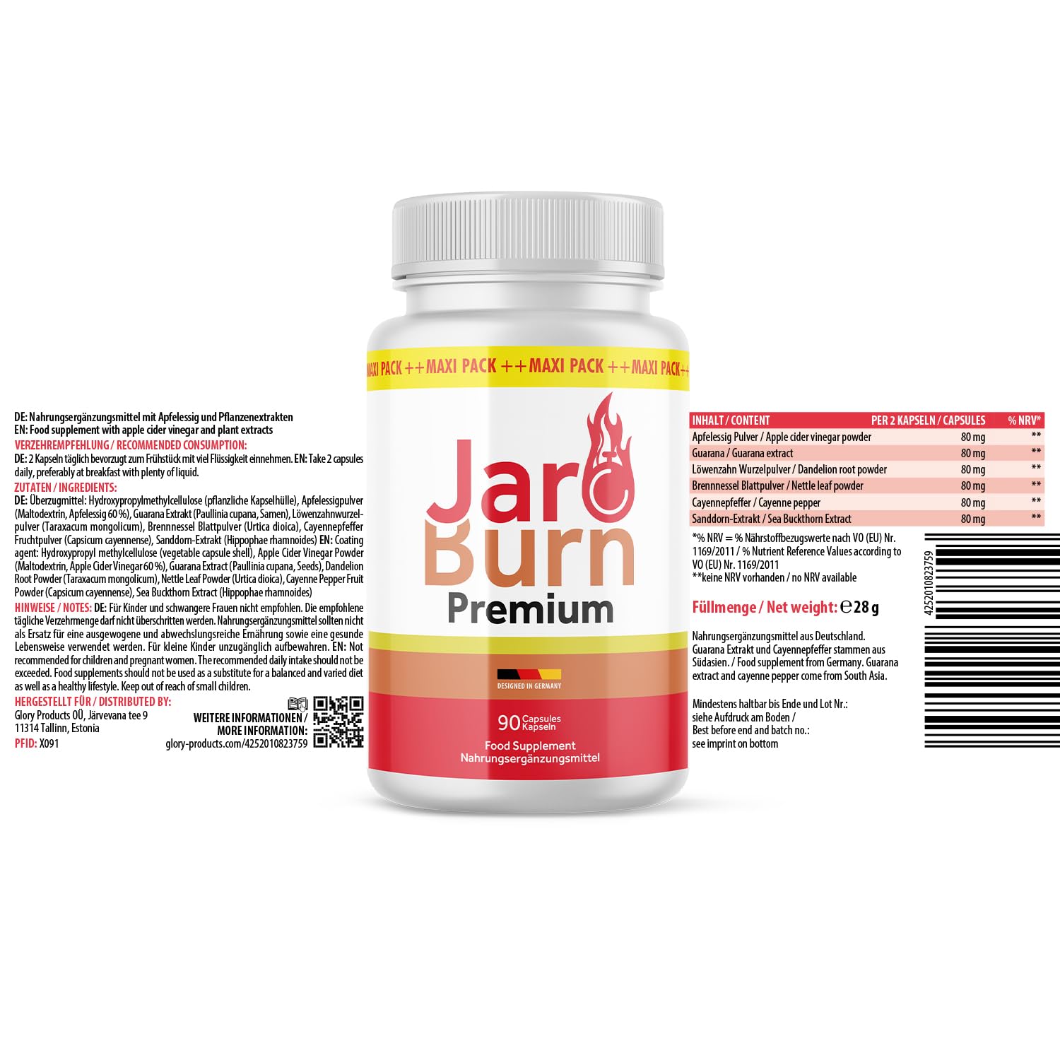 Jaro Burn Premium Kapseln | Hochwertige Inhaltsstoffe | 90 Kapseln
