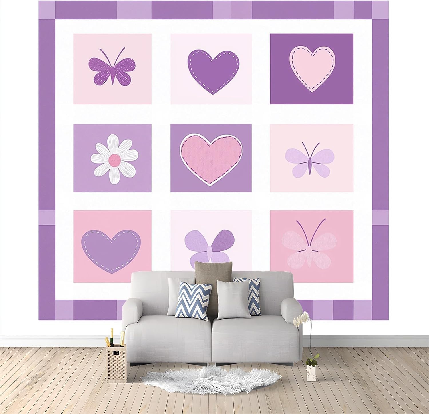 Papier Peint en Soie Panoramique Luxe Géométrie Violette Rose Format XXL