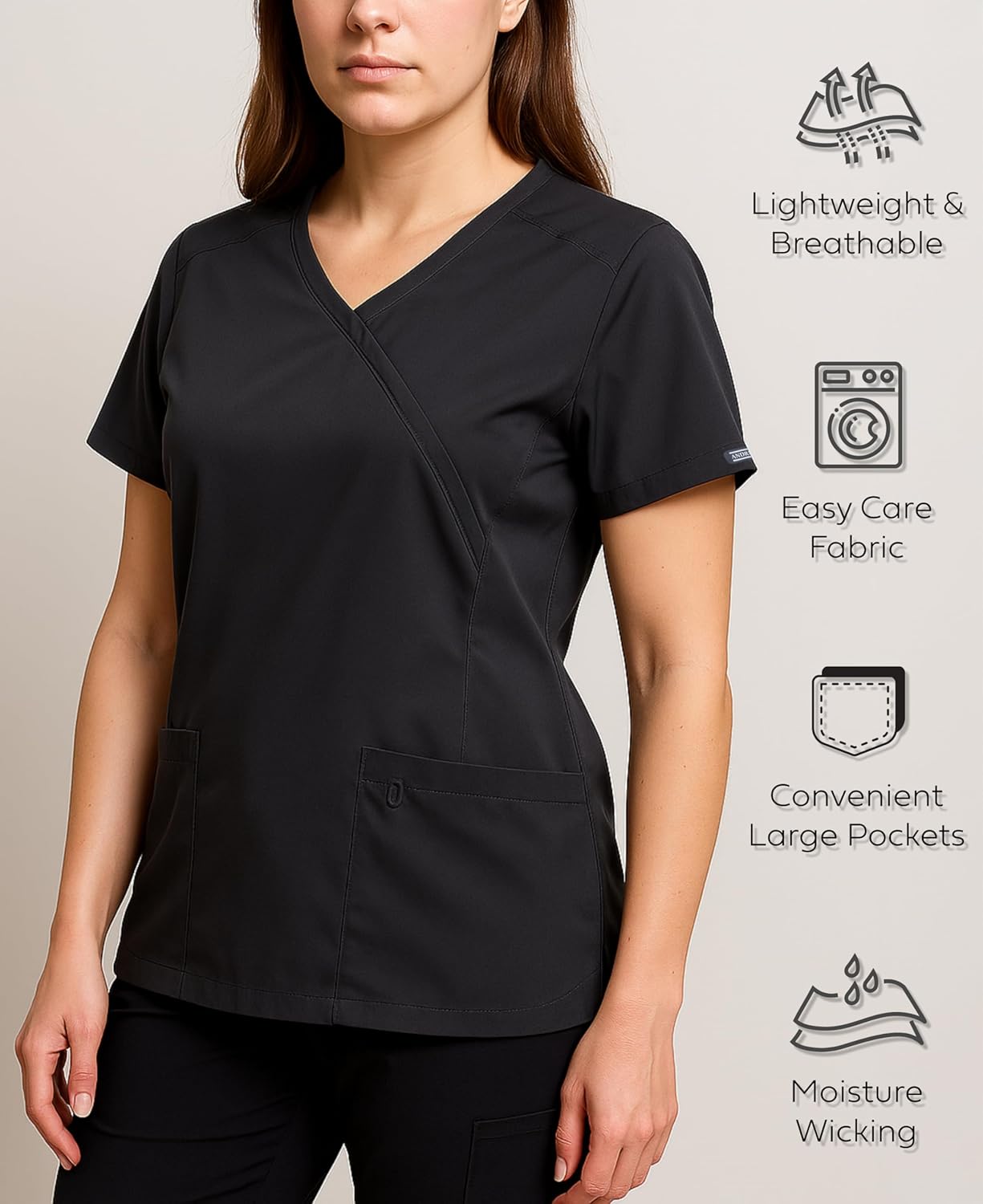 Andrew Scott Women's Scrub Top V-Neck | Stretch Fabric Work Shirts | Assorted Designs