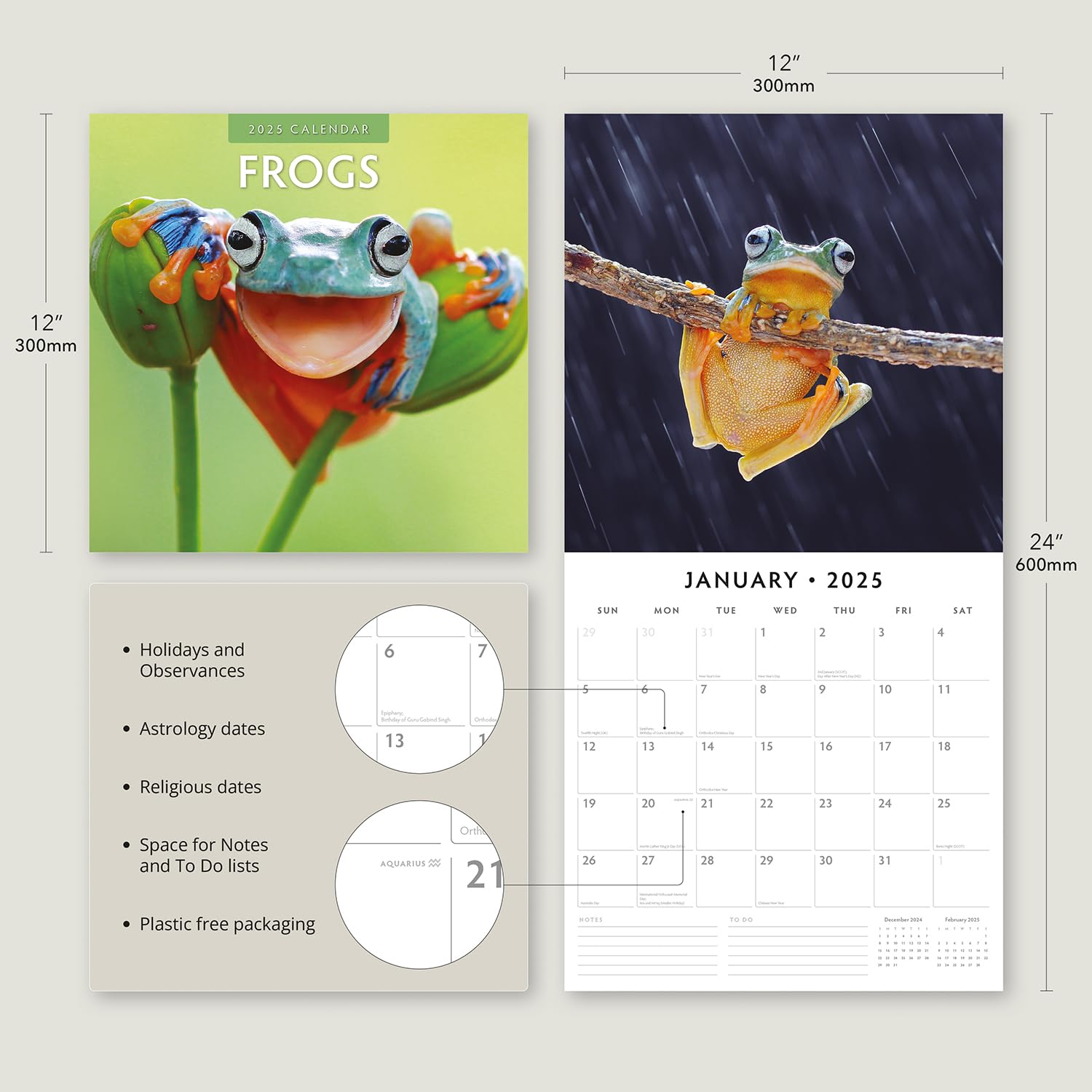 Red Robin 2025 Greek Islands Wall Calendar | 12x24 Premium Monthly Calendar With Transition Pages