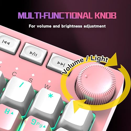 Miniatura 4 de HKM-95 - Teclado mecánico con cable para juegos, retroiluminado RGB de tamaño completo con perilla de control de medios, interruptores Outemu, USB