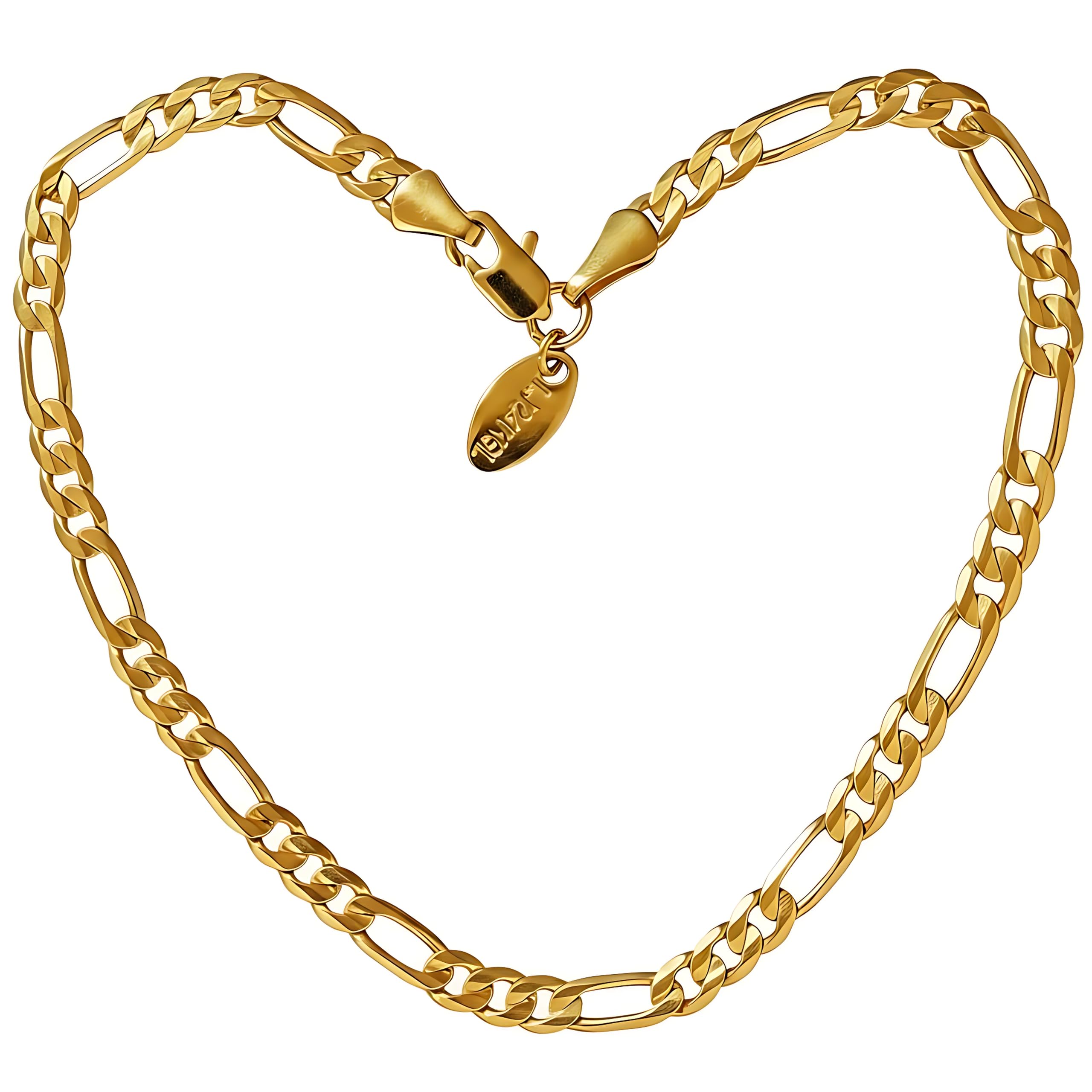 LIFETIME JEWELRY Womens Gold Anklet 4mm Figaro Chain Ankle Bracelet 24k Real Gold Plated