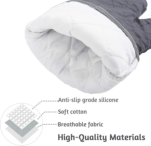 Miniatura 2 de Oven Mitts and Pot Holders Set 4Pcs, Oven Mitt 572F Heat Resistant for Kitchen, Soft Cotton Lining Oven Gloves with Non-Slip Silicone Surface for