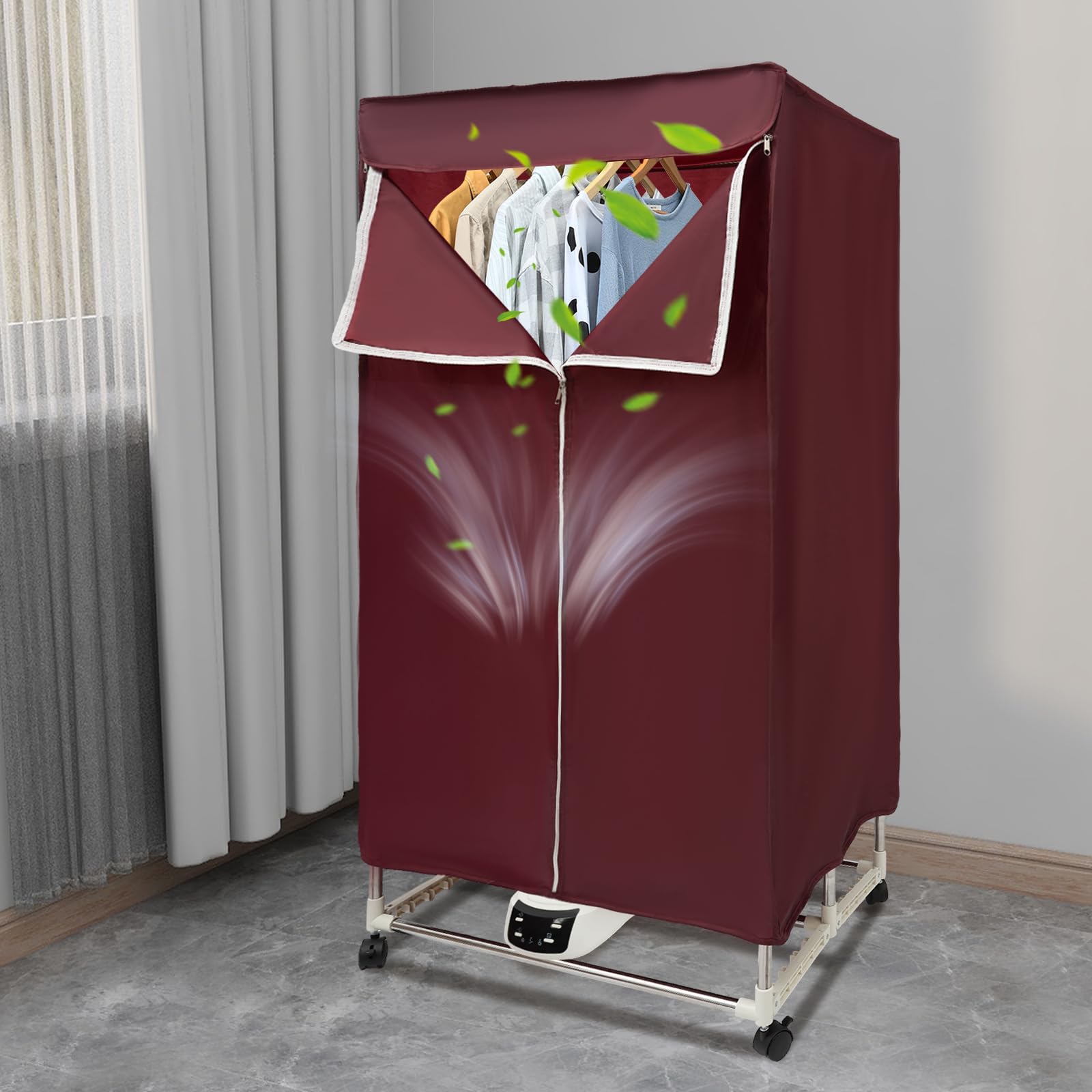 Sèche-linge à condensation, armoire à pneus, 1200-1500 W, télécommande pliable, convient pour la maison, les vacances et l'utilisation par temps humide (bordeaux)