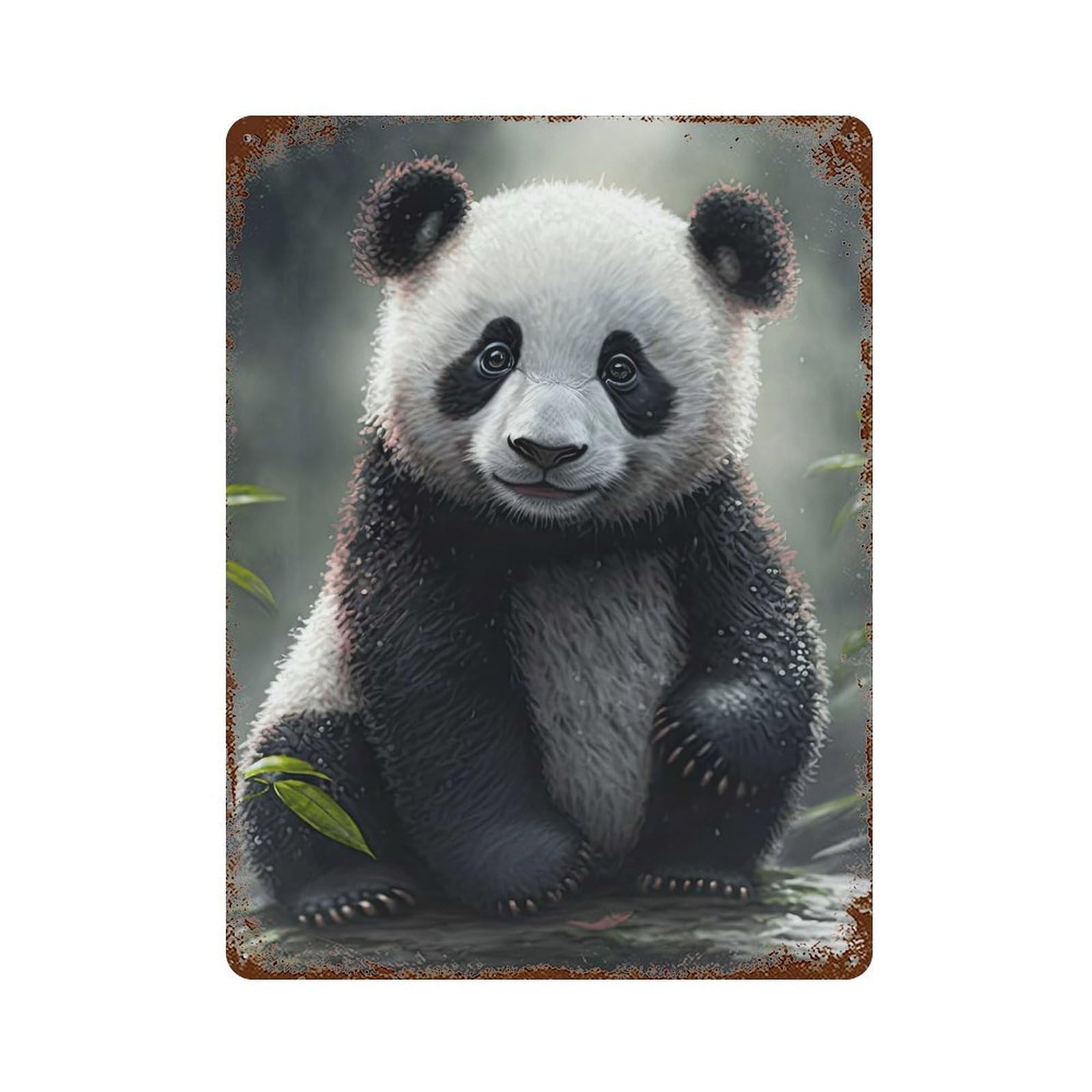 Garage Style The Inspiring Panda Aged Metal Wall Plaque 15.7"x11.8", Decorative Metal Wall Art for Bar And Workshop