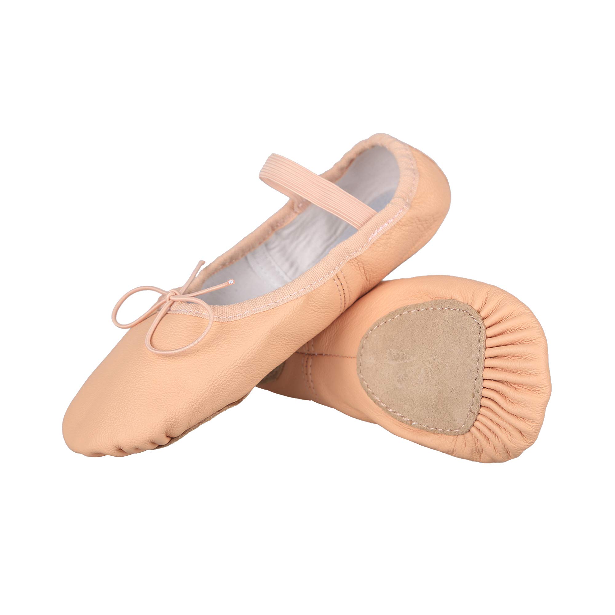 DANCEWOOD Leather Split Sole Dance Shoes/Ballet Slippers Falts,Dance Ballet Shoes for Girls/Toddlers/Kids/Women 10AD Pink
