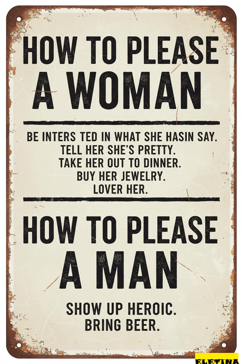 Vintage Metal Tin Sign How To Please A Wo And A S Funny Wall Art Decor Iron Poster Home Farmhouse Bar Cafe Pub Garage Gift Women 8x12 Inch