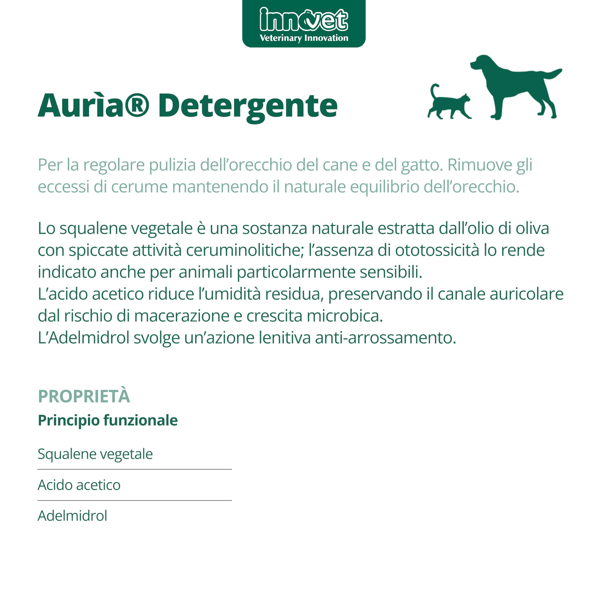Innovet, Aurìa Detergente Auricolare Cani e Gatti, per la Pulizia di Orecchie Sensibili, Lavaggio Delicato dell'Orecchio Esterno, Ideale Contro Cerume e Cattivi Odori, 100 ml