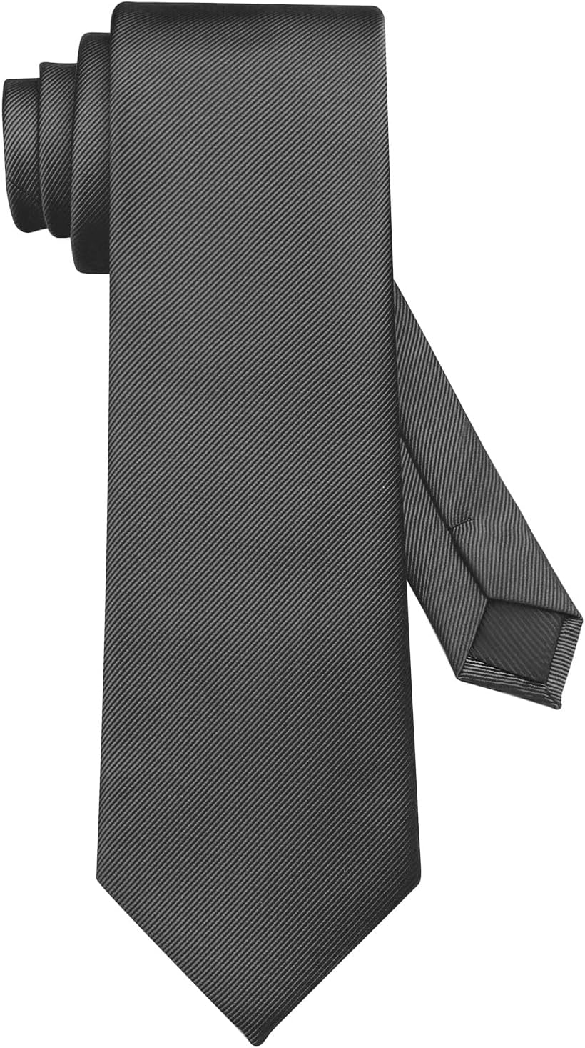 DecTwig Men's Solid Black Formal Necktie - 3.15" (8cm) Width Handmade Twill Tie for Weddings, Business & Gifts