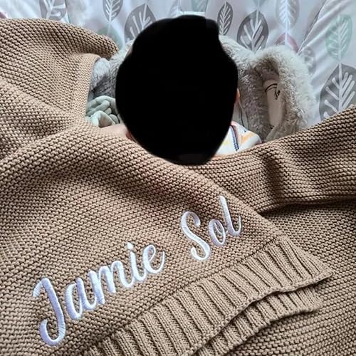 ZoikOm Manta de punto personalizada para bebé, regalo bordado para baby shower, manta de cochecito Regalo para bebé recién nacido con monograma ZoikOm Manta de punto personalizada para bebé, regalo bordado para baby shower, manta de cochecito Regalo para bebé recién nacido con monograma