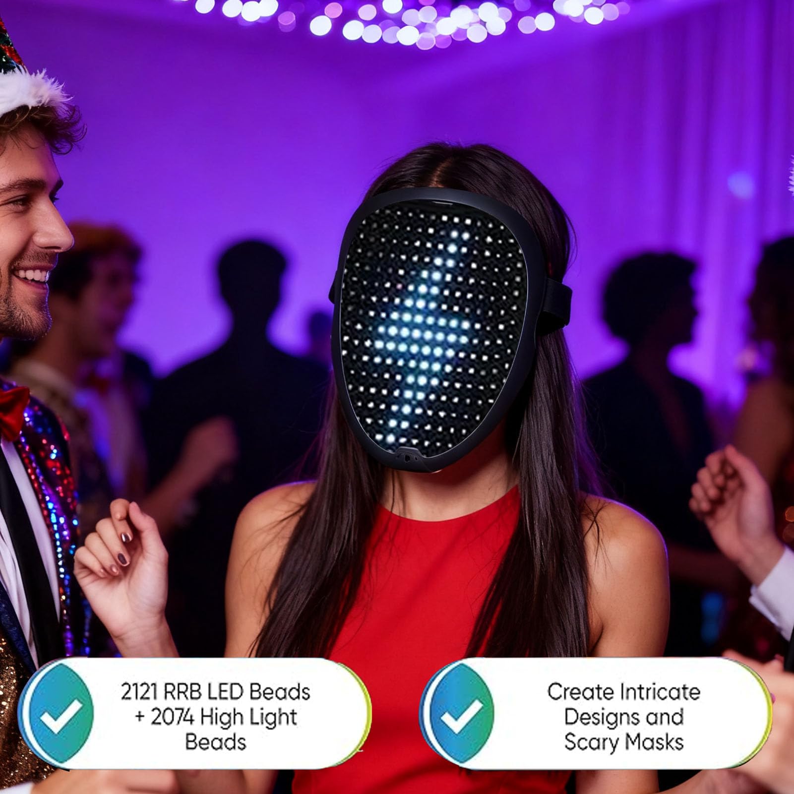 Naroote Maschera LED Che Trasforma Il Viso, Copertura LED Programmabile con 115 Modelli E Rilevamento Dei Gesti, Maschera Cosplay di Halloween Ricaricabile Controllata da App