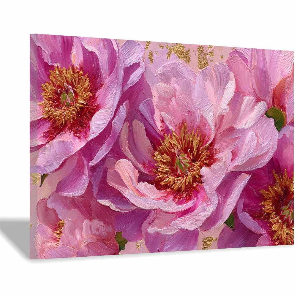 Hoqiu Multicolor Flower Posters Pink Peony Oil Painting Modern Canvas Wall Art, Decorative Paintings, Canvas Painting Wall Art For Home Decor.(Multicolor)-70X100cm Framed