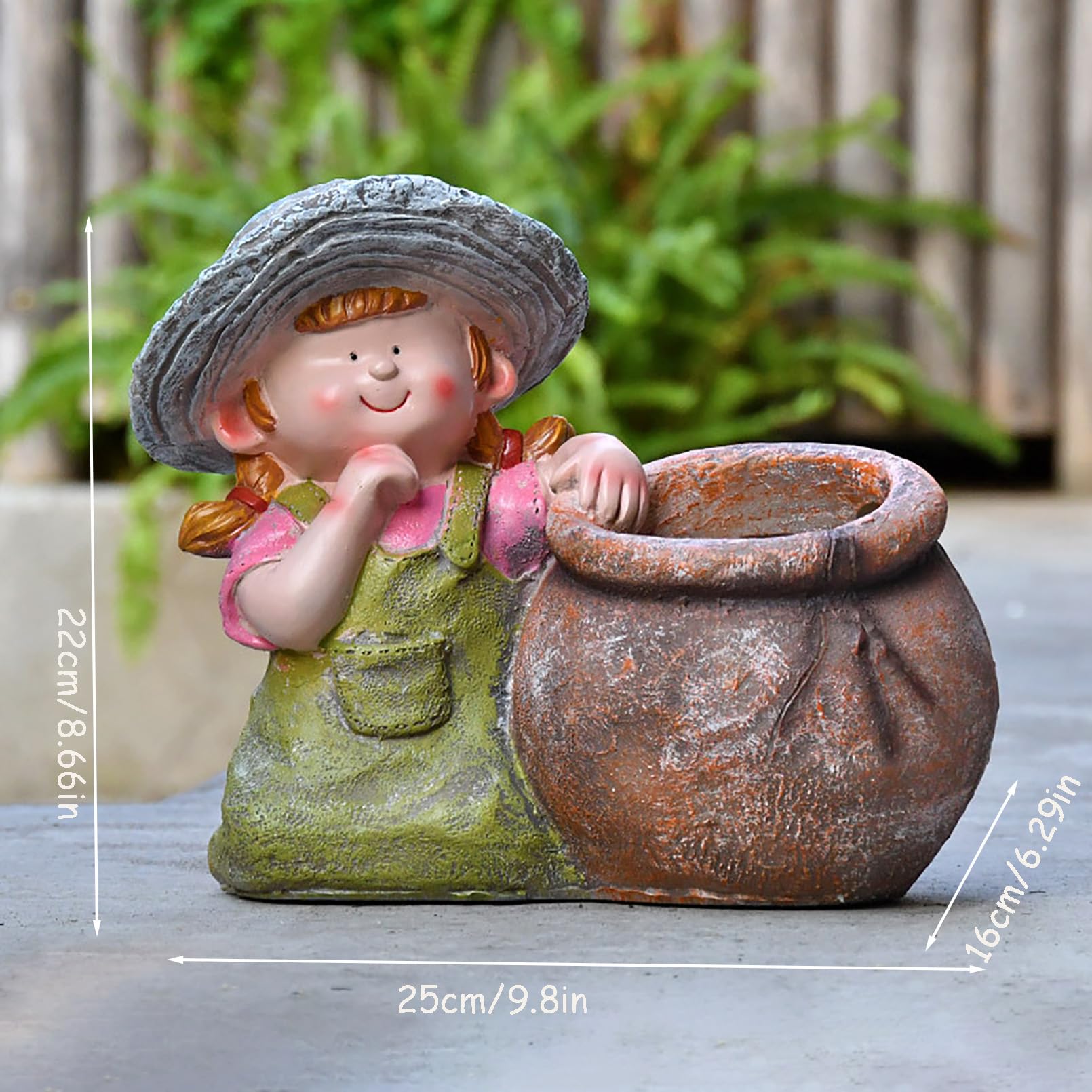 Grande Figura da Giardino con Vaso di Fiori Decorazione da Giardino per Esterni, Simpatico Personaggio dei Cartoni Animati da Statua Figura, Resistente alle intemperie,Verde,25x22x16cm