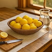 Vista 8 de Cesta de mimbre ovalada tejida a mano, bandeja de ratán natural para pan, frutas y almacenamiento, centro de mesa decorativo rústico para mesa
