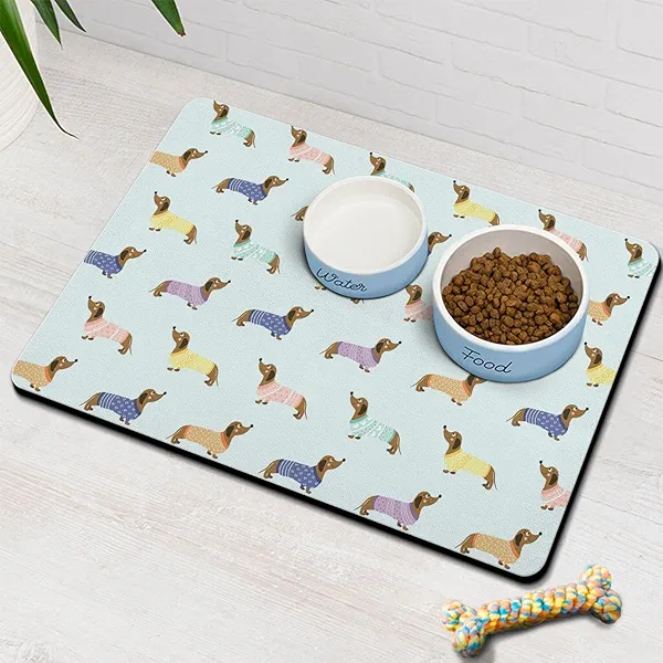 Dachshund Dog Food & Water Mat, Pet Feeding Mat for Floor Non-Slip Waterproof, Super Absorbent Cat Bowl Mat, Easy to Clean Eco-Friendly Durable Pet Placemat,17" × 30"