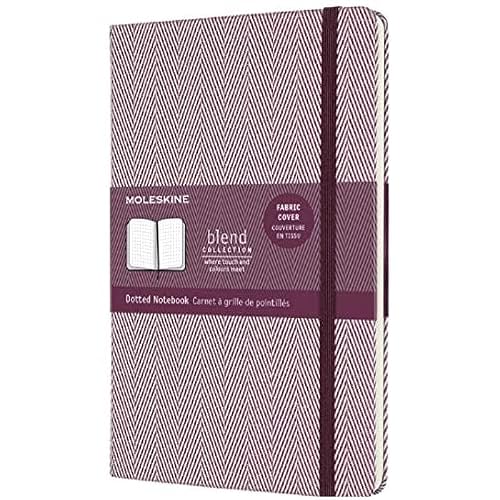 Moleskine - Cuaderno Blend Collection, Cuaderno con Hojas de Puntos, Tapa Dura de Tela con Motivo de Espigas y Cierre Elástico, Tamaño Grande 13 x 21 cm, Color Púrpura, 240 páginas