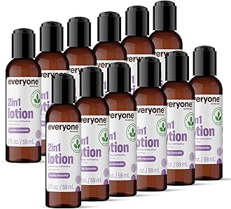 Everyone 2-in-1 Lotion for Hands/Body, Travel Size, 2 ounce (Pack of 12) Vanilla and Lavender made with Essential Oils for Men and Women