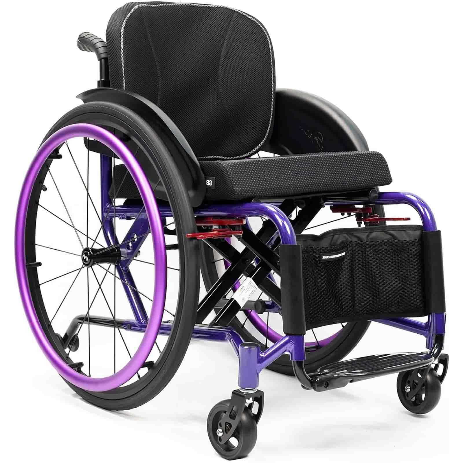 Sedia a rotelle sportiva e per il tempo libero, sedia a rotelle leggera, pieghevole e semovente, sedia a rotelle manuale con ruote posteriori a sgancio rapido (viola, larghezza seduta 36 cm/14,1 pol