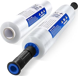 Stretch Wrap Film with Handles, 15 Inch x 1000 Feet Plastic Wrap for Moving, Industrial Strength Shrink Wrap Roll for Pallet Wrap, Packing Supplies for Moving, 60 Gauge, 2 Pack, Clear