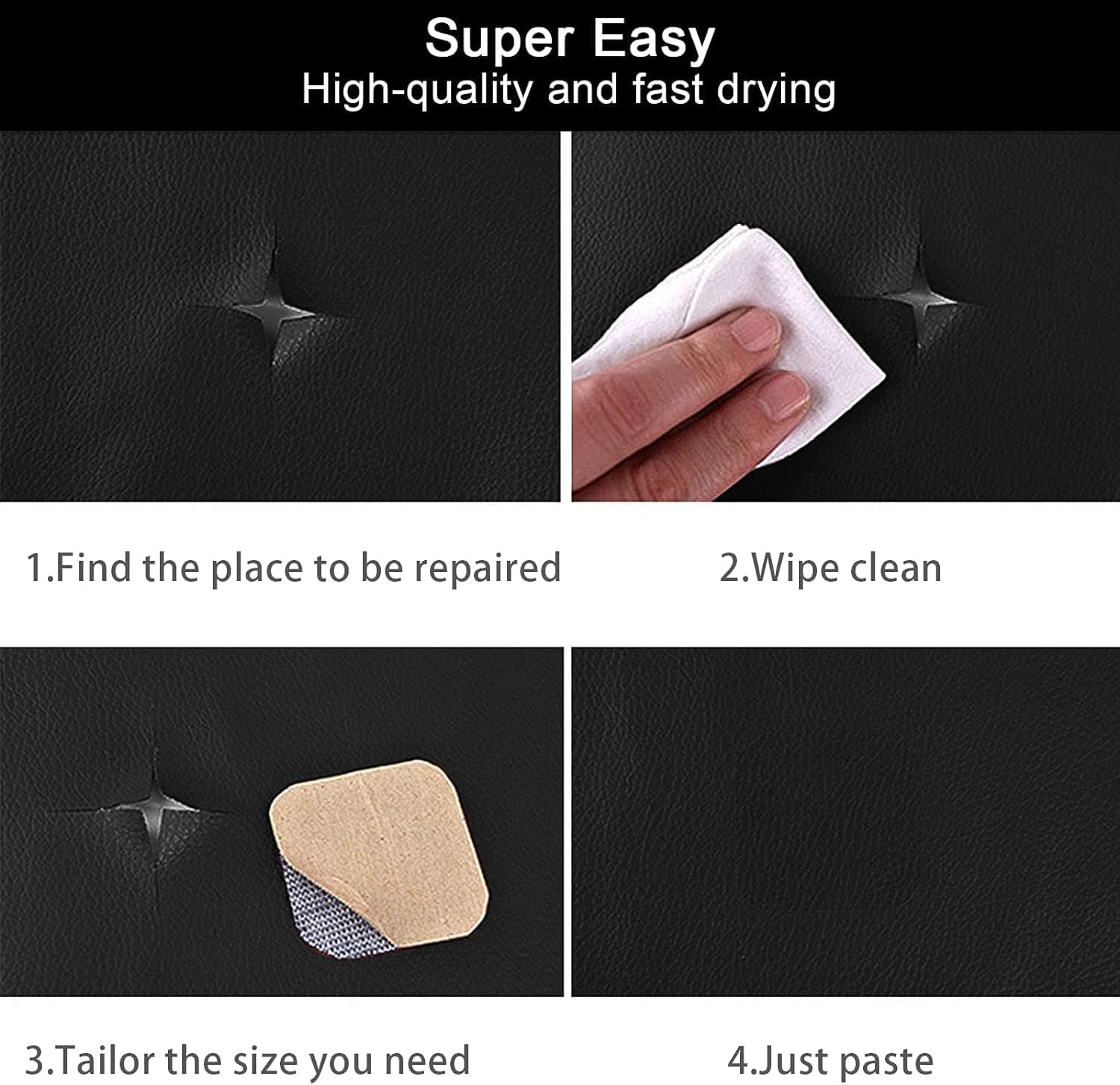 CHEIGHY Self Adhesive Leather Repair Patch for Furniture with Advanced PU 17X79 inch Leather Repair Kit for Couches Sofa Vinyl Repair Kit for Car Seats, Chairs, Shoes (Black)