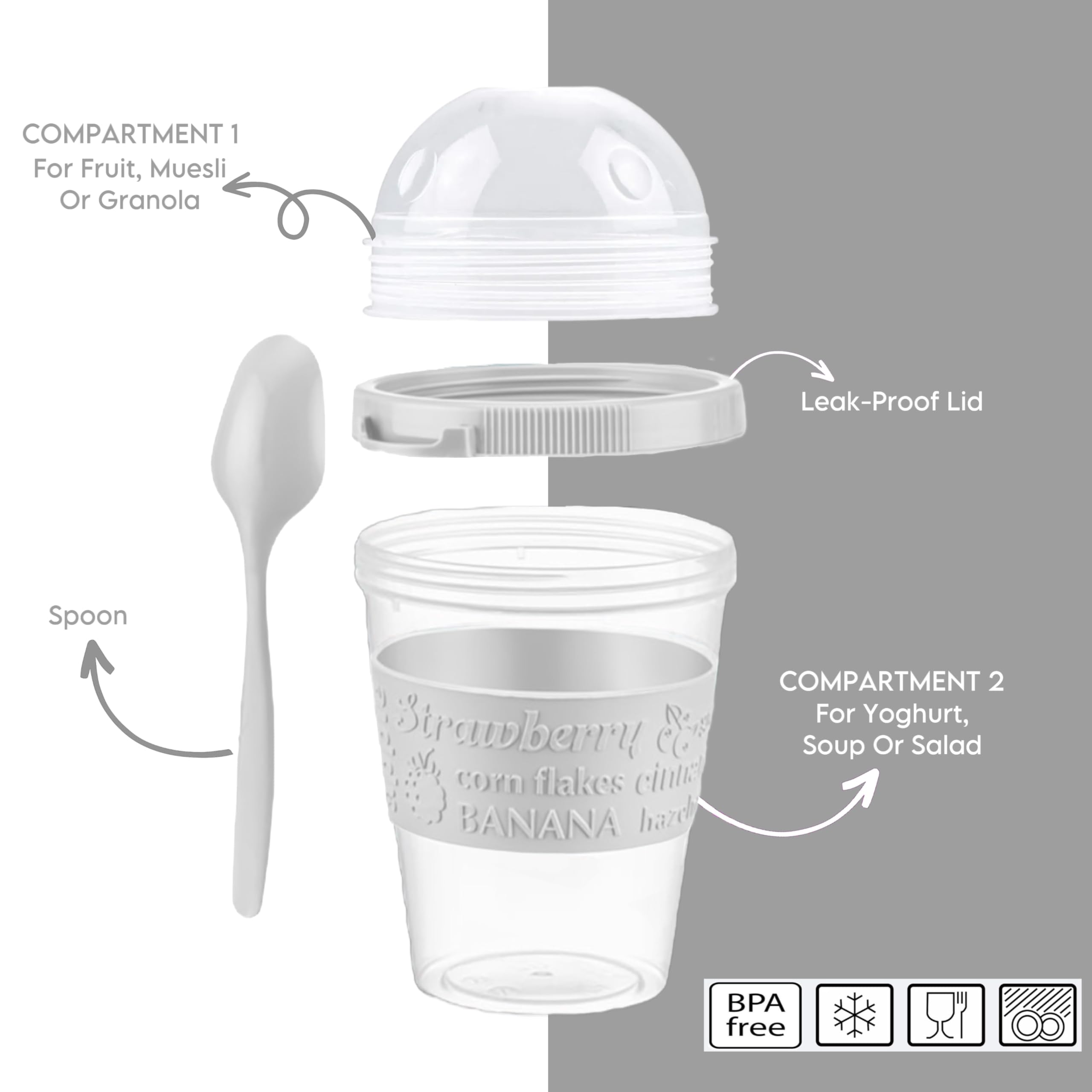 4All Reusable Yogurt Pots 600ml With Spoon Cereal Storage Containers With Lid Airtight Overnight Oats Jar BPA Free Breakfast Cup Cereal On The Go Dishwasher Safe (Pack 4 Teal,Pink,Blue,Grey) - Image 3