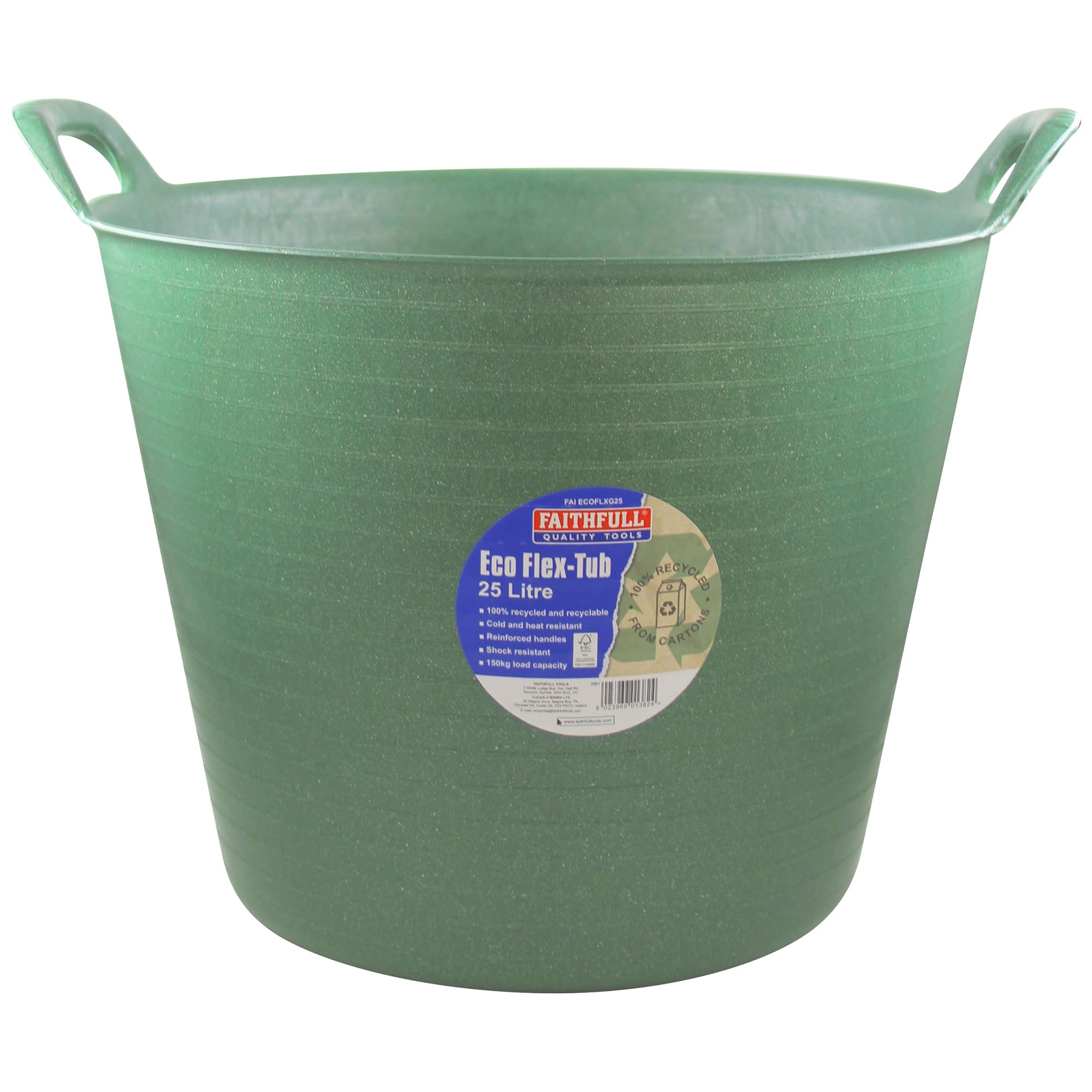 Faithfull Green Eco Flex Tub, Multi-Purpose, Durable & Sustainable Flexible Bucket With Reinforced Handles – 25 Litre (5.5Gl),