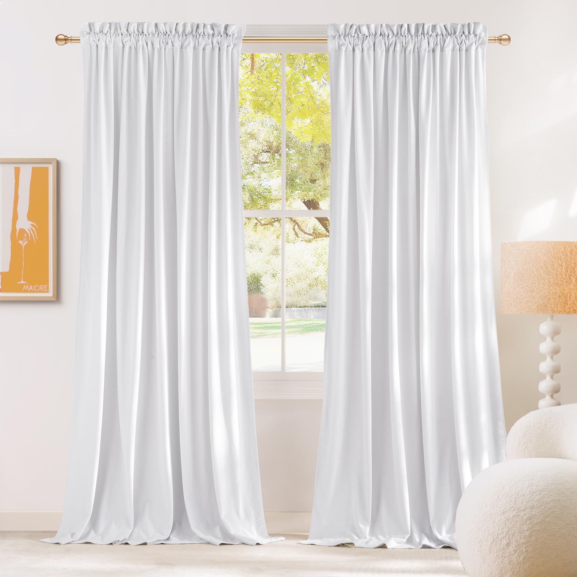 NICETOWN White Velvet Curtains for Backdrops, 52 x 120 Thermal Insulated Noise Reducing Room Darkening Drapes for Film, Extra Long Window Blinds for