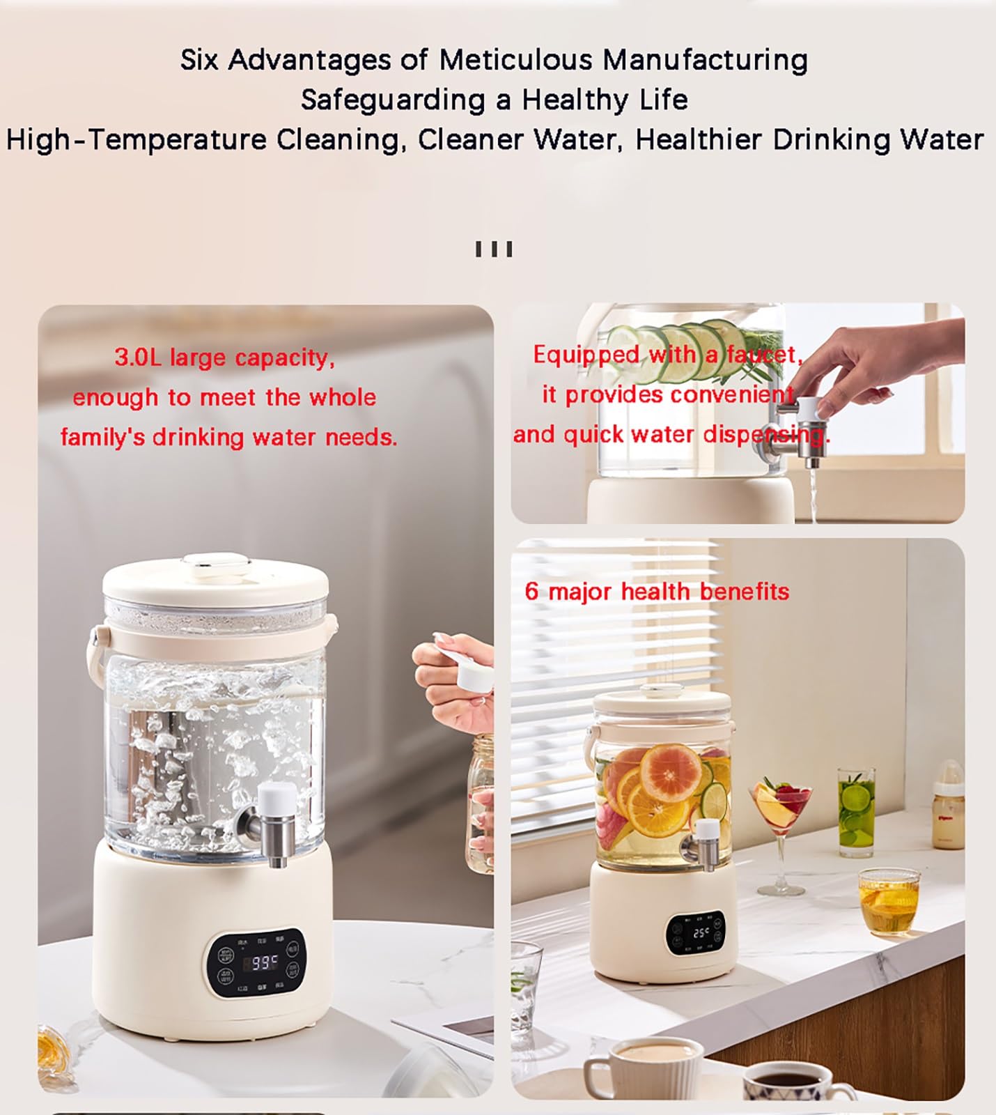 Hervidor eléctrico vidrio 3 l pantalla táctil, temperatura ajustable 40 a 90 °C, tetera hierbas borosilicato alto rendimiento retención calor 24 horas e infusor desmontable.