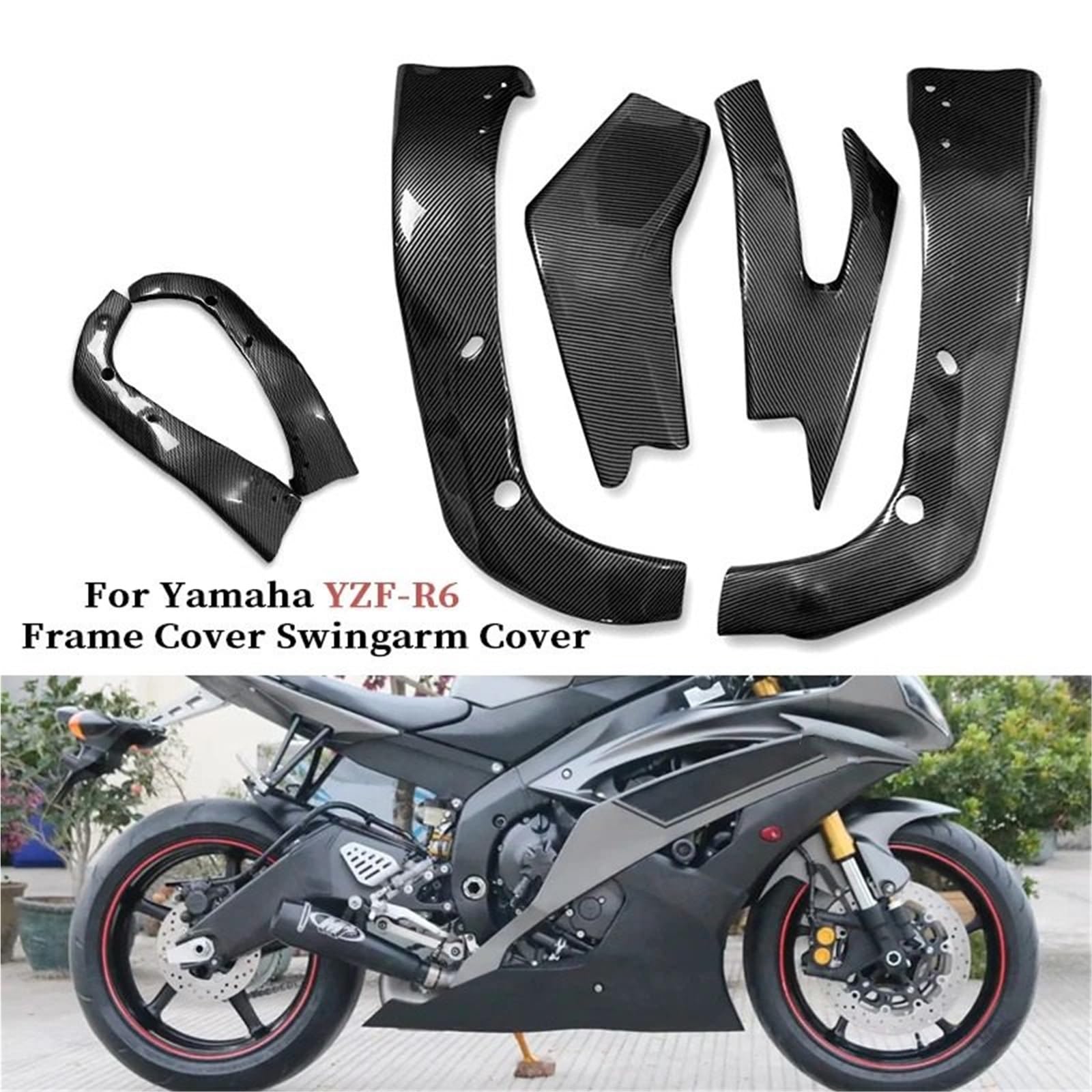 Griglia Di Protezione Radiatore Copertura In Fibra Di Carbonio ABS Per Telaio Moto, Protezione Forcellone, Pannello Laterale Carenatura, Adatta Per Yamaha YZF R6 2006-2018(B Matte Black)
