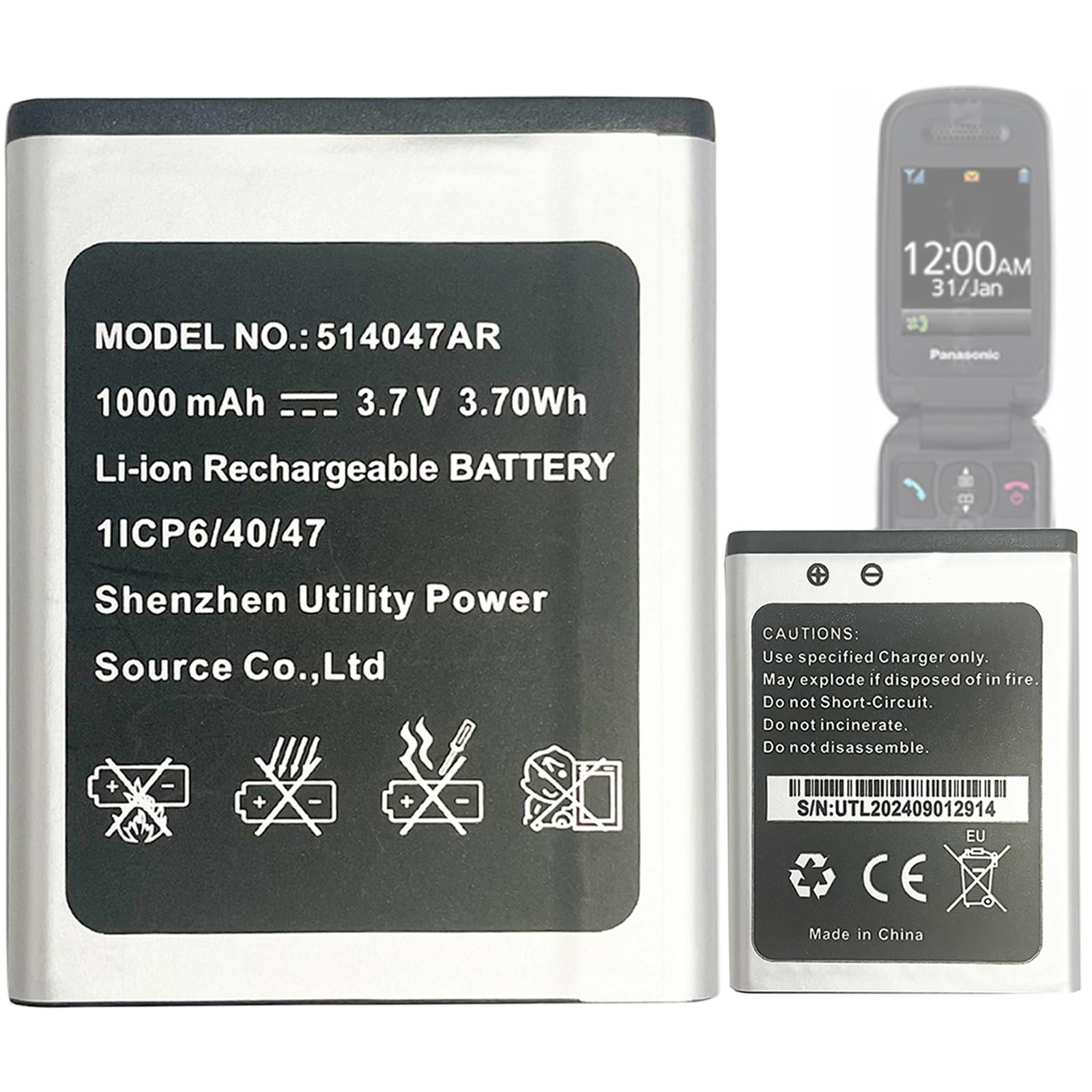 514047AR - Batería de Repuesto 514047AR Compatible con KX-TU446, KX-TU446/4, KX-TU456, KX-TU456EXCE, KX-TU466EXBE, KX-TU466EXWE Senioren Handy 514047AR Teléfono Batería