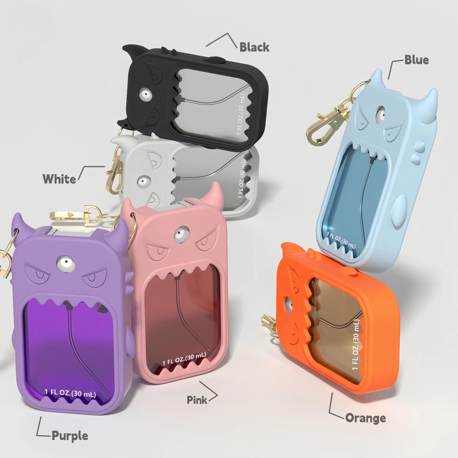 Paquete de 2 fundas de silicona de 30 ml compatibles con el spray desinfectante de manos Touchland (rosa y morado)