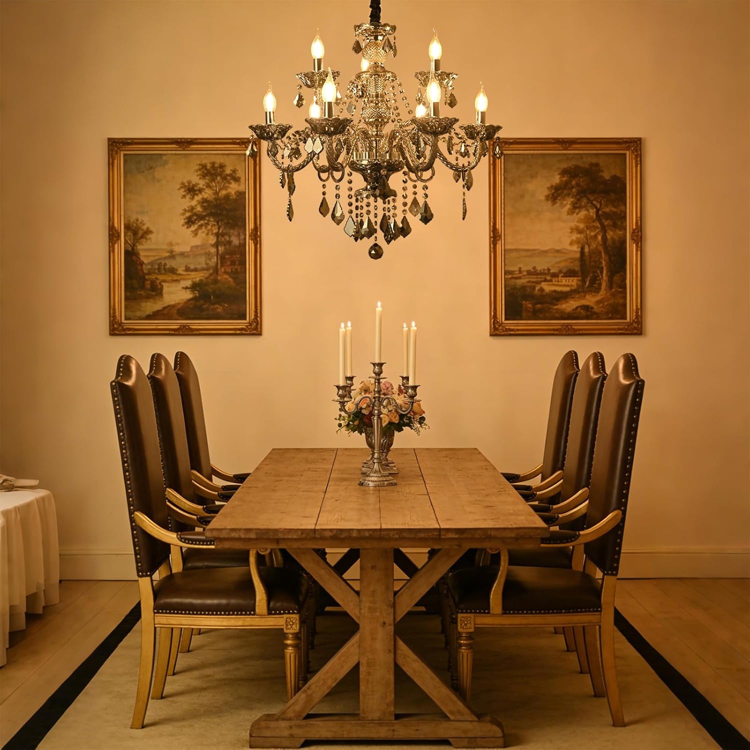 Luxury Crystal Chandelier Smoke Gray,Double Layer K9 Crystal Chandelier Light Fixtures 9-Light Candle Style Crystal Ceiling Light Lamp for Dining Living Room Bedroom