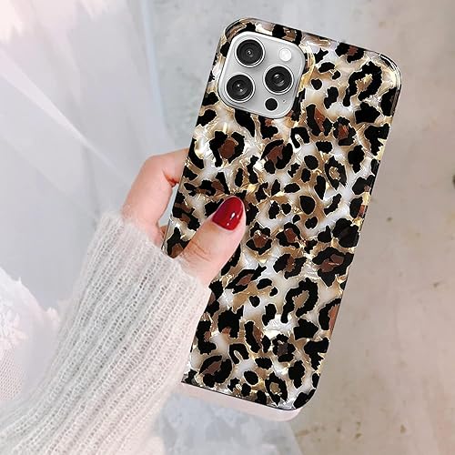 Miniatura 5 de J.west Funda compatible con iPhone 15 Pro Max 6.7, lujosa funda translúcida translúcida con estampado de leopardo y guepardo, diseño nacarado,