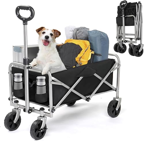 Carro plegable de playa con ruedas grandes para arena, carrito de comestibles, ruedas todo terreno, carrito de comestibles para jardín, para ir al