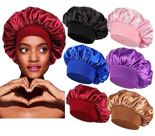 6 gorros de satén para dormir, gorros para mujeres, gorro de dormir sedoso para cabello rizado para hombres y mujeres